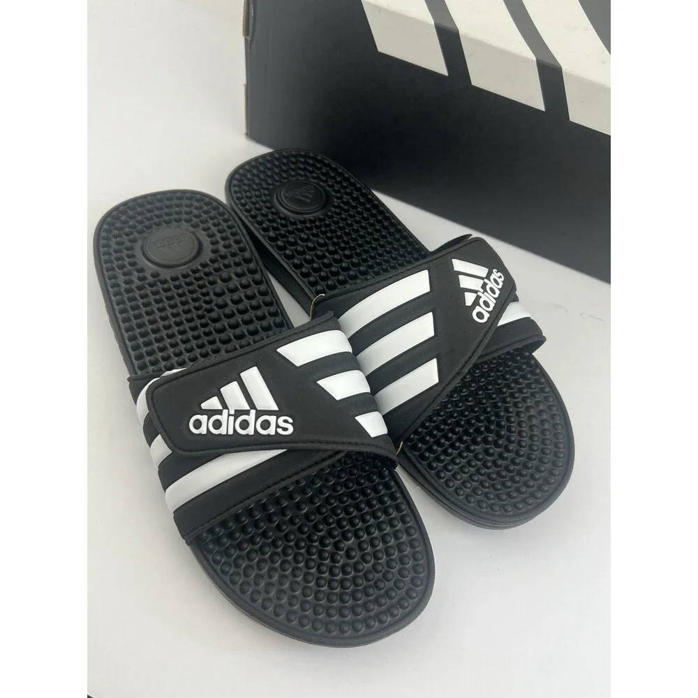 Adidas Adissage Slides Black White Massage Footbed Sandals Mens 11 Womens 12